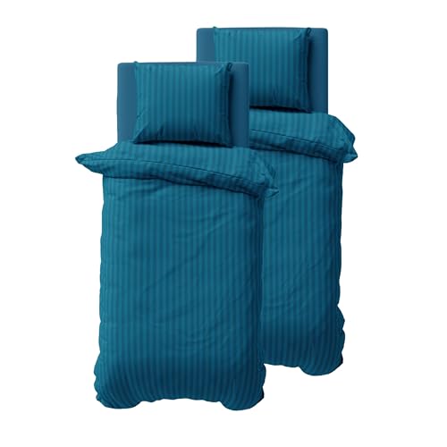 ZIRVEHOME Bettwäsche Set vierteilig, Zwei 155x220cm Bettbezüge, Damast, Microfaser, Petrol