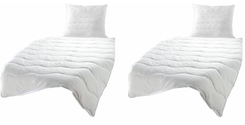 Bettenset 2x Bettdecke und 2x Kopfkissen = 4 teiliges Set Premium Weiss Allergiker Steppbett Steppbettdecke Bettwäsche 2X 135x200 cm & 2X 80x80 cm (Comfort 2x ca. 135x200 cm + 2x ca. 80x80 cm)