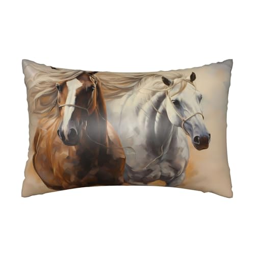 Satin-Kissenbezug, Pferd, laufend, seidige Kissenbezüge für Haar und Haut, mit Reißverschluss, Bauernhoftiere, kühlender Kissenbezug für Bettwäsche, Wohnzimmer, Sofa, 50 x 75 cm