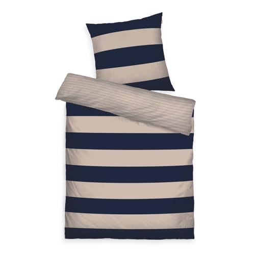 TOM TAILOR Renforcé-Bettwäsche, 80x80 cm + 155x220 cm, 100% Baumwolle/ Renforcé, mit Wendemotiv und farbigem Markenreißverschluss, BOLD STRIPES Blau, Beige (Dark Navy & Sunny Sand) TOM TAILOR Renforcé-Bettwäsche, 80x80 cm + 155x220 cm, 100% Baumwolle/ Renforcé, mit Wendemotiv und farbigem Markenreißverschluss, BOLD STRIPES Blau, Beige (Dark Navy & Sunny Sand)