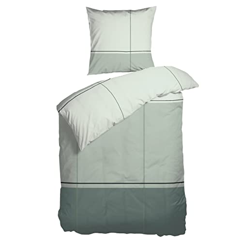 Arctic Bettwäsche 135x200 Biber/Flanell I Bettbezug aus 100% Baumwolle mit Oeko-Tex Standard 100 I Bettzeug 2tlg., inkl. Kissenbezug 80x80 I Nordisches Design aus Dänemark, grün-gestreift