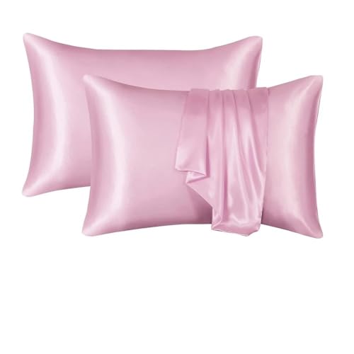 LIUCHUCHU Kissenbezug Seide Kissenbezug Weiß Schwarz Grau Blau Bett Dekorative Kissenbezüge Luxus Bequeme Home Bettwäsche Fällen KissenbezüGe(Pink,1PCx51 x66cm(20x26in))