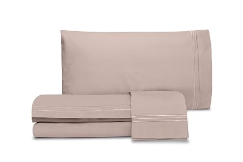 hermet Laura Biagiotti, Bettwäsche-Set für Doppelbett, unifarben mit Stickerei, 100% Perkal aus Baumwolle, Bettlaken, Spannbettlaken, 2 Kissenbezüge, Altrosa