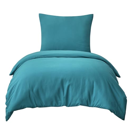 Aisbo Bettwäsche 155x220 2teilig Türkis - Mikrofaser Bettwäsche-Sets Petrol mit Reißverschluss, ÖKO-TEX Bettbezug 155x220 cm 2tlg mit Kissenbezug 80x80 cm, Weich und Bügelfrei