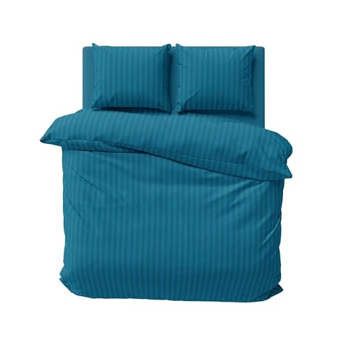 ZIRVEHOME Bettwäsche Set dreiteilig, 200x200cm Bettbezug, Damast, Microfaser, Petrol