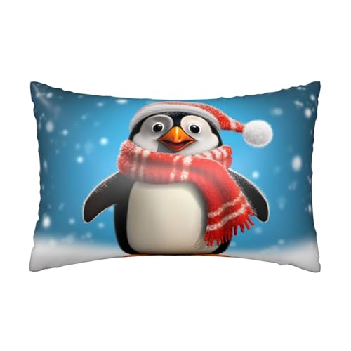 Lustiger Weihnachts-Kissenbezug mit Pinguin-Motiv für Haar und Haut, weich, atmungsaktiv, Seidenkissenbezug, kühlend, glatt, mit Reißverschluss, Dekoration für Bettwäsche, Wohnzimmer, Sofa, 50,8 x