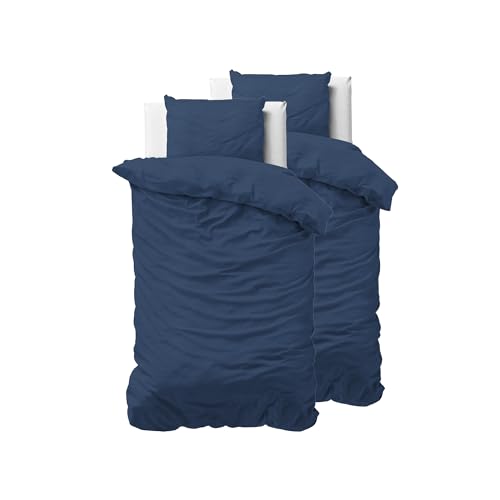 SleepTime 100% Baumwolle Bettwäsche 135cm x 200cm 4teilig Navy Blau - weich & bügelfrei Bettbezüge mit Reißverschluss - einfarbiges Bettwäsche Set mit 2 Kissenbezüge 80cm x 80cm