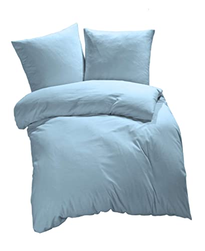 ETÉREA Microfaser Bettwäsche 140x200cm + 70x90cm - Ganzjahresbettwäsche Bettbezug Unifarben - Bettwäsche Set mit Kissen 140x200cm Bettbezug + 70x90cm Kissenbezug Microfaser Made in Green - Hellblau