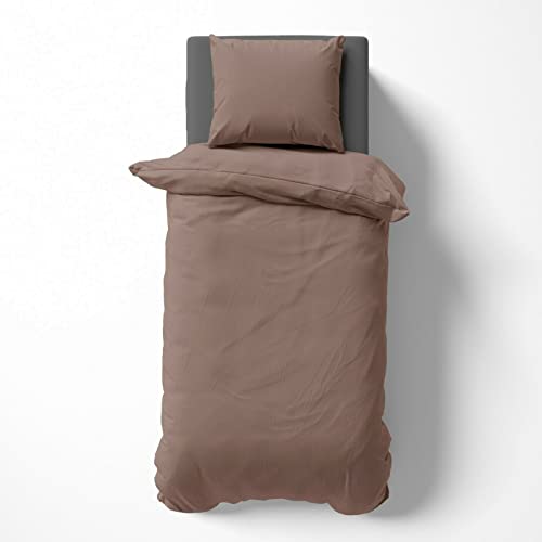 Visaggio Bettwäsche 135x200 cm Mikrofaser Uni Einfarbig Bettbezug Set mit Reißverschluss Nougat Braun