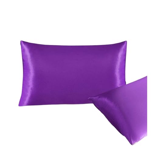 Kopfkissenbezug Kissenbezug Moderne Einfachheit Home Schlafzimmer Bettwäsche Einfarbig Seide(Purple,51x76cm-A Pair)