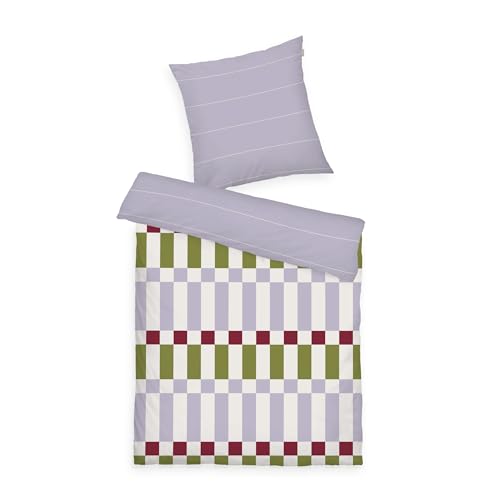 Tom Tailor Soft-Renforcé-Bettwäsch e, 70x90 cm + 140x200 cm, 100% Baumwolle/Renforcé, mit Wendemotiv und farbigem Reißverschluss, Bold Check Lila, Grün (Soft Lilac, Moss Green & Off White)