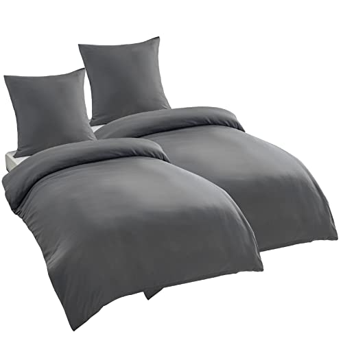 BEDSURE Bettwäsche 135x200 4teilig Grau - Bettwäsche-Sets 2er Bettbezug mit 2 Kissenbezüge 80x80 cm, Mikrofaser Anthrazit mit Reißverschluss