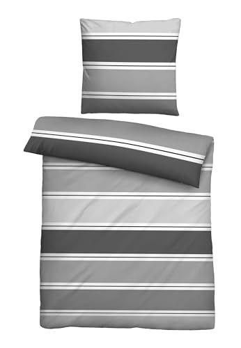 biberna Bettwäsche Seersucker 0025009 QUERBALKEN 1x 135x200 cm + 1x 80x80 cm, Titanium