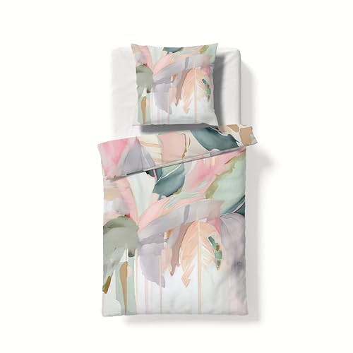 fleuresse Mako-Satin Bettwäsche 135x200 Blätter Bananenblätter Pastell 114523-09
