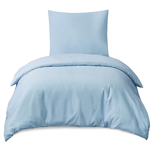 RUIKASI Bettwäsche 155x220 Blau 2teilig - Hellblau Mikrofaser Bettwäsche-Sets Oeko-TEX, Bettbezüge 155 x 220cm + Kissenbezüge 80x80cm mit Reißverschluss, Weich und Bügelfrei