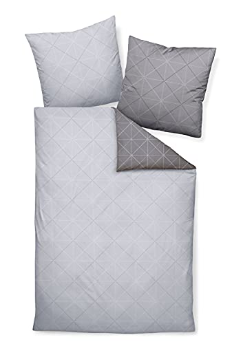 Palermo Janine Mako Satin Bettwäsche-Set 2tlg Silber grau 2 teilig Wende 135x200cm & Kissen 80x80cm Geometrisches Muster