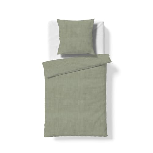fleuresse Musselin Bettwäsche 135x200 Faro Oliv grün Uni 614446-7069