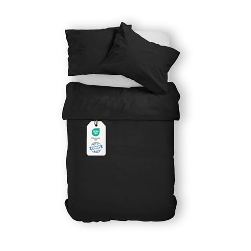 BLUE MOON Premium Bettwäsche 140x200 cm Satin 100% Baumwolle einfärbig Uni - Made in EU - 1x Bettbezug 140x200 cm und 1x Kopfkissenbezug 70x90 cm (schwarz, 140 x 200 + 70 x 90 cm)