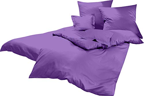 Lorena Uni Classic Bettwäsche Mako Satin Baumwolle einfarbig (violett, 155 cm x 220 cm inkl. 80x80cm Kissen)