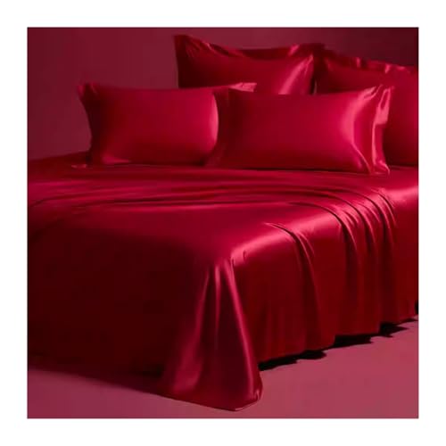 Luxuriöses Satin-Bettlaken, ultraweiche Seiden-Bettwäsche für Doppelbett, Queen-Size-Bett, Kingsize-Bett, seidiges rotes Oberlaken (170 x 230 cm), perfekt für elegante Schlafzimmerdekoration