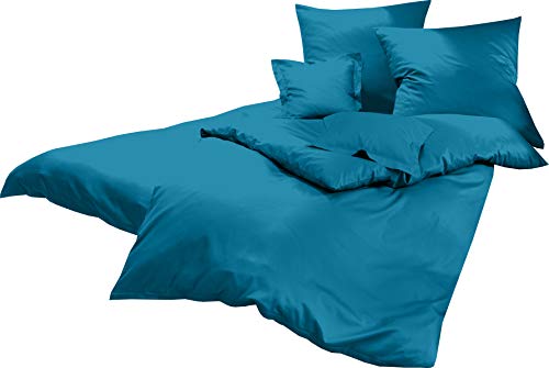 Lorena Uni Classic Bettwäsche Mako Satin Baumwolle einfarbig (Ocean, 155 cm x 220 cm inkl. 80x80cm Kissen)