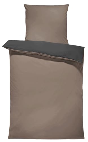one-home Uni Wende Bettwäsche Einfarbig Mikrofaser Garnituren Bettbezüge Unifarben Reißverschluss (Taupe braun/anthrazit, 2 teilig 135x200 cm)