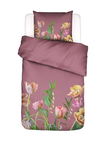 ESSENZA Bettwäsche Eloise Mauve, 135x200 + 1x 80x80 cm - 100% Bio-Baumwollsatin 215TC - Blumen