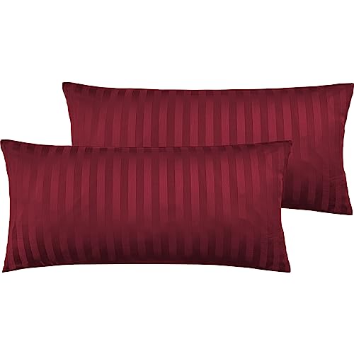 Pure Label 2er Set Mako Satin Damast Streifen Kopfkissenbezüge 40x80 cm aus 100% Baumwolle in rot| Traumhaft weiche Kissenbezüge passend zu unseren Bettwäsche Sets