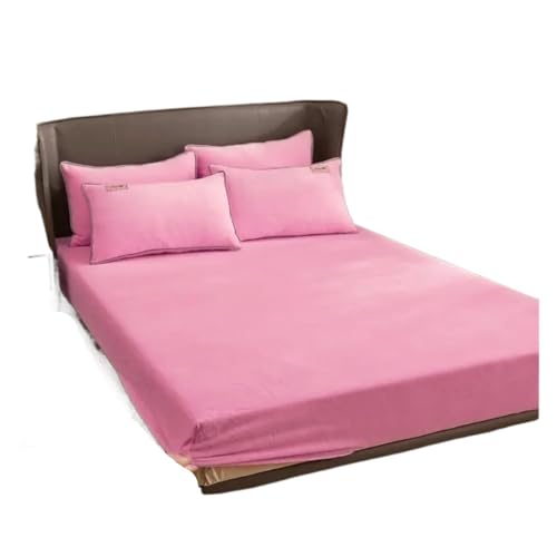 XUMKFJRE Winter-Plüsch-elastische s Spannbettlaken, Doppelbettlaken, weiches, warmes Samt-Tagesdecke, Matratzenbezug, Bettwäsche-Schutz, Twin Queen King für Schlafzimmer und Hotels(Pink,180x200x25cm)