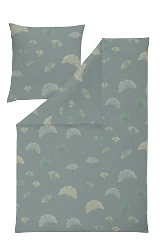 ESTELLA Mako Jersey Bettwäsche 135x200 Ginko Blätter Salbei 6575-532