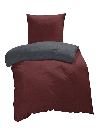 one-home Winter Bettwäsche Biber Meliert Baumwolle Flanell Kuschelig Flauschig Warme Weiche Melange Modern, Größe:4 teilig 135x200 cm, Farbe:Bordeaux/anthrazit