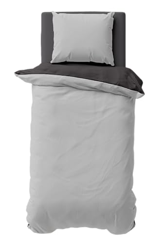 one-home Biber Bettwäsche Winter Baumwolle Uni Kuschelig Flauschig Warm Weiche Fein-Biber, Farbe:Grau, Größe:155x220 cm und 80x80 cm