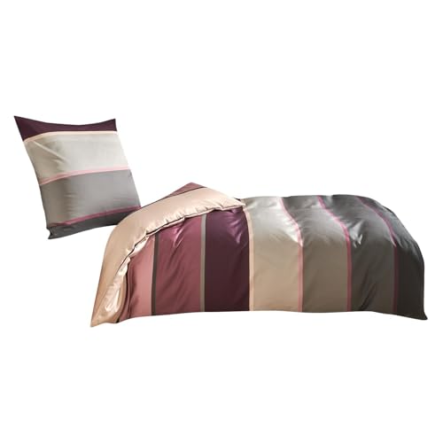 Traumschlaf Mako-Satin Bettwäsche Orlando – Elegante Satin Bettwäsche aus 100% Baumwolle, Ganzjahres Bettgarnitur mit edler Streifenoptik – 240x220 cm + 2X 80x80 cm, Rose