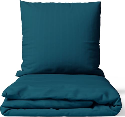 Leonado Vicenti Satin Bettwäsche 200x220 cm Petrol | 100% Baumwolle Damast | 4-Jahreszeiten Set mit Kissenbezug 80x80 cm | Premium Qualität | Weich & Hautfreundlich | Mit Reißverschluss
