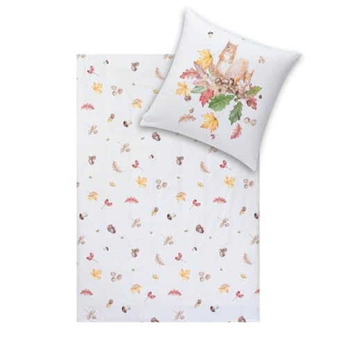 ESTELLA Kuschelflanell Bettwäsche Squirrel Natur 1 Bettbezug 135 x 200 cm + 1 Kissenbezug 80 x 80 cm