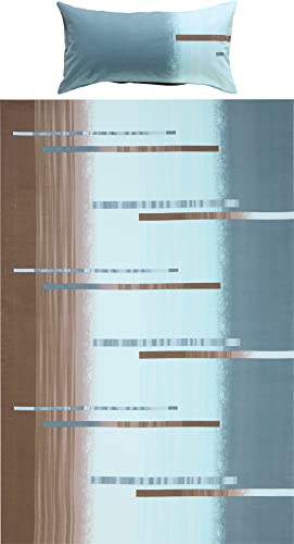 Erwin Müller Bettwäsche, Bettgarnitur Flanell blau-braun Größe 40x80 cm / 135x200 cm - flauschig warm, temparaturausgleichend, pflegeleicht, mit praktischem Reißverschluss (weitere Größen)