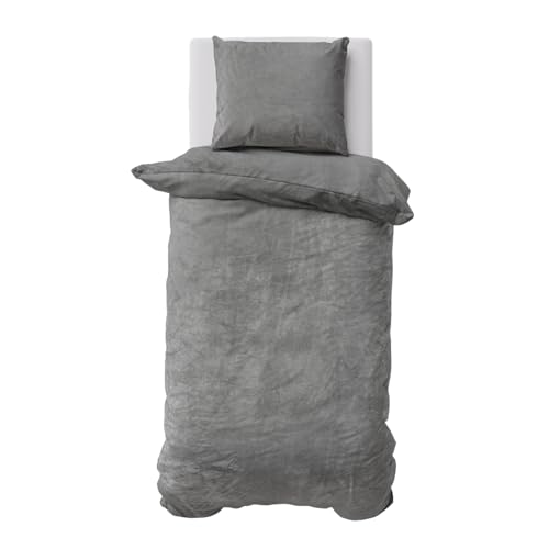 Visaggio Winter Bettwäsche 135x200 cm Teddy Plüsch Premium Cashmere Touch Warme Uni Fleece Bettwaren Bezug Grau