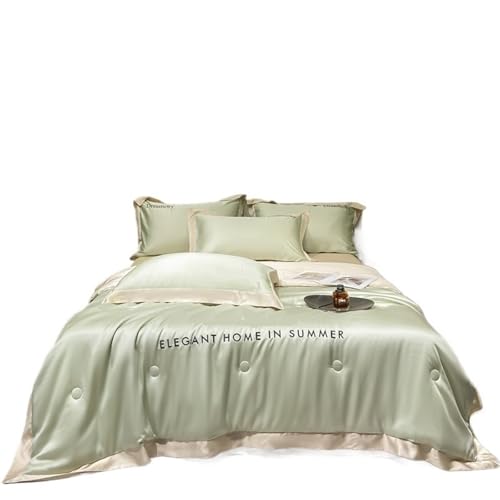 DFGBAPKBL Seidenbettwäsche-Set 4-in-1-Sommerbettdecken aus Eisseide, Bettdeckenset, Bettlaken und Kissenbezug for EIN Komfortables kühles Schlafzimmer(Green,200x23 0cm)