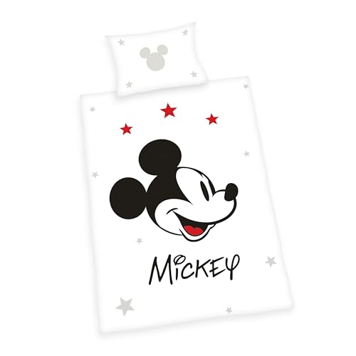 Herding Bettwäsche Mickey Mouse Disney, Kopfkissenbezug 40 x 60 cm mit Wende-Motiv, Bettbezug 100 x 135 cm, Mit Reißverschluss, 100% Baumwolle