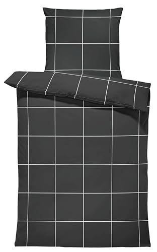 one-home Winter Biber Bettwäsche Baumwolle Kuschelig Flauschig Warme Weiche Flanell Bettbezüge Modern, Größe:2 teilig 135x200 cm, Farbe:Karo Kariert schwarz