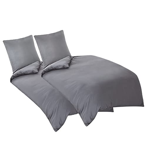 RUIKASI Bettwäsche 135x200 4teilig Grau - Bettbezüge 135 x 200 2er Set mit Kissenbezüge, Bettwäsche-Sets 135x200cm aus Mikrofaser mit Reißverschluss Weich und Bügelfrei