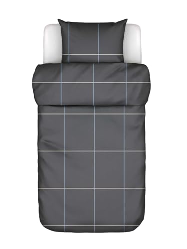 MARC O'POLO Bettwäsche Suvie Anthrazit, 135x200 + 1x 80x80 cm - 100% Bio-Baumwollperkal 200TC - Karo Muster