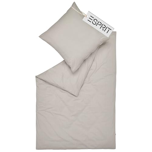 Esprit Flanell Winterbettwäsche Baumwolle grau   Luxus Bettwäsche Set 2teilig Öko   kuschelig warm & flauschig   135 x 200   Bettwäschebezug & Kopfkissenbezug 80x80cm  