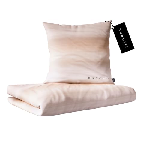 bugatti Bettwäsche 135 x 200 cm - 100% Baumwolle, Reißverschluss, anschmiegsam, weich & waschbar, Mako Satinbettwäsche gestreift beige