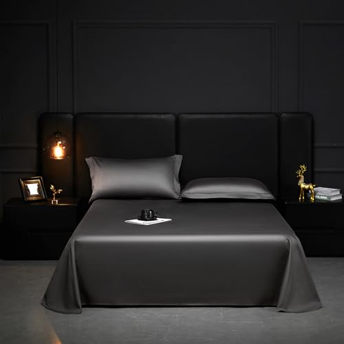 JIANINGHOME Satin-Bettlaken,180x245cm ,Schwarz,Satin-Bettwäsch e, luxuriös, weich, seidig, ähnlich wie Seide