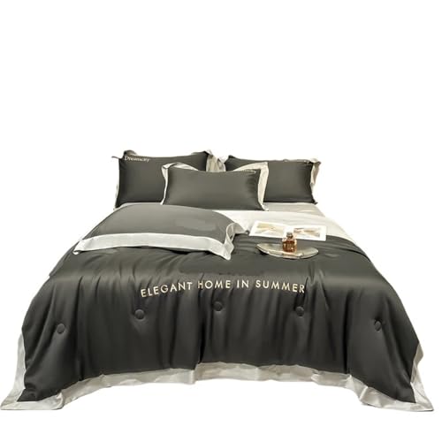 JCXIOC Seiden-Bettwäsche Set 4-teiliges Sommer-Bettdeckenset aus bestickter Eisseide, geeignet for Schlafzimmer, Apartmentbettwäsche for Sommerkomfort, atmungsaktiv, kühl(Dark Blue,200x230cm)