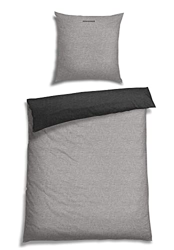 Schiesser Wendebettwäsche Doubleface 2-teilig, Renforcé, 100% Baumwolle, Farbe:Grau-Schwarz, Größe:135 cm x 200 cm
