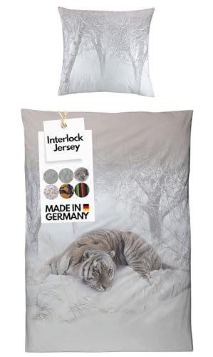 Carpe Sonno Interlock Jersey Bettwäsche 155x220 [Made in Germany] 100% feinste Baumwolle | Luxus Bettwäsche 155x220 Jersey Reißverschluss | Bettbezug für das ganze Jahr - Tiger
