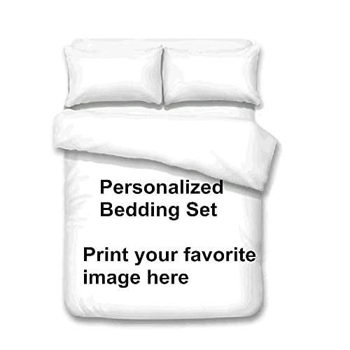 Personalisierte Bettwäsche Set 180x210cm 3 Teilig, Eigenes Foto Custom Foto Bettbezug Kissenbezüge, Benutzerdefinierte Personalisiert Bettbezug mit Reißverschluss Doppelbett Landhausstil (180_x_210cm)