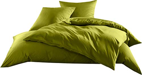 Mako-Satin Baumwollsatin Bettwäsche Uni einfarbig zum Kombinieren (Kissenbezug 40 cm x 80 cm, Grün)
